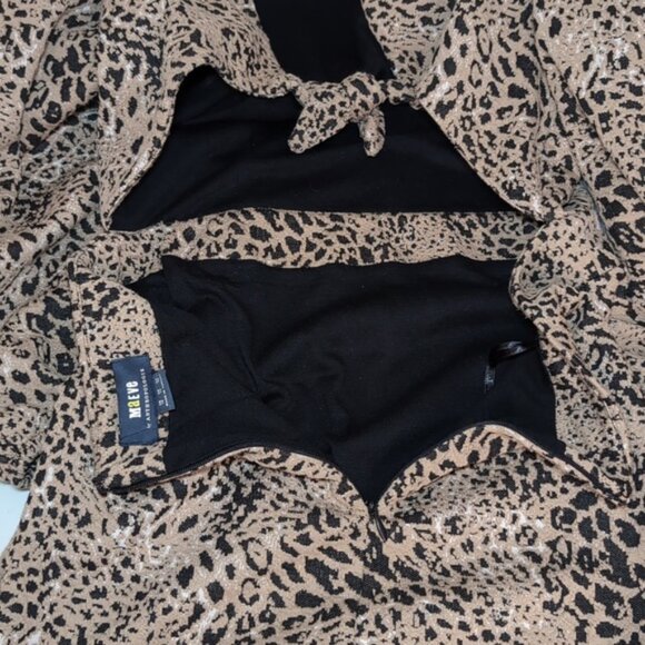 Maeve Anthropologie Leopard Print Dress Open Tie Back Puff Sleeve Ruffle Flounce - Picture 12 of 15